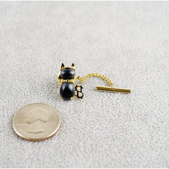 HOB & Co Cat Jelly Belly Cabochon Tie Tack Gray/Black Tiger Eye Like Gold Tone - Picture 2 of 11